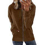 Damen nan Kapuzenjacke mit durchgehendem Reißverschluss, Kängurutaschen und elastischen Bündchen Drune in Braun