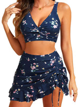 Damen Tankini-Set mit floralem Wickelrock und komfortablem Oberteil Drune in Blau