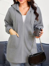 Damen nan Longline-Kapuzenjacke mit durchgehendem Reißverschluss, Kängurutaschen und elastischen Bündchen Drune in Grau