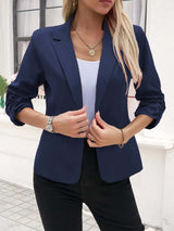 Damen nan taillierter Longblazer mit Revers, gerafften 3/4-Ärmeln und Eingrifftaschen Drune in Marineblau