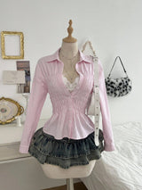 Damen nan taillierte Hemdbluse mit geraffter Brustpartie und Schößchen Drune in A2