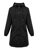 Damen nan leichter Regenparka mit Kapuze, überlanger Knopfleiste, Tunnelzug und aufgesetzten Taschen Drune in Schwarz