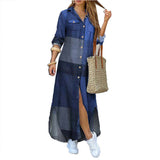 Damen nan langes Hemdkleid mit floralem Muster und seitlichem Schlitz Drune in Blau