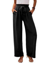 Damen nan Paperbag-Hose mit weitem Bein, hohem elastischem Bund und Bindegürtel Drune in Schwarz