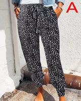 Damen nan lässige Leoparden-Print Jogginghose mit Tunnelzug, Eingrifftaschen und elastischen Bündchen Drune in A