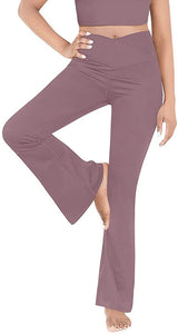Damen nan taillenhohe Yogahose mit überkreuztem Bund und ausgestelltem Saum mit Schlitz Drune in Violett
