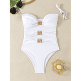 Damen Eleganter und modischer Monokini mit dekorativen Schnallen Drune in Weiß
