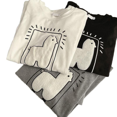 Femme Grafikdruck T-Shirt mit verspielter Tierillustration Heidi-Mode