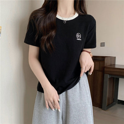 Femme Relaxed Fit Ripp Baumwoll-T-Shirt mit Kontrastbesatz Heidi-Mode