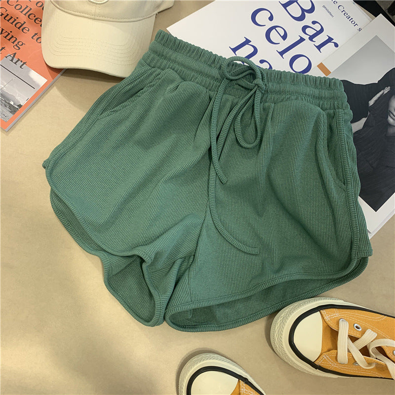 Damen Ripp- Hochsitze Lounge-Shorts mit Kordelzug Heidi-Mode