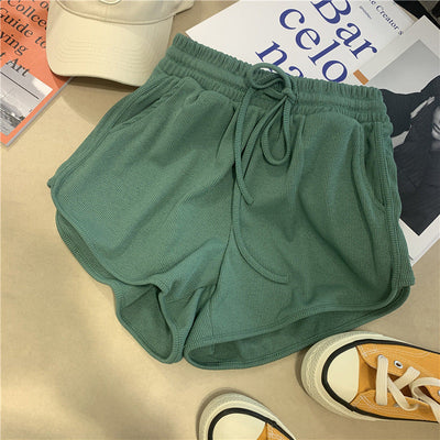 Damen Ripp- Hochsitze Lounge-Shorts mit Kordelzug Heidi-Mode