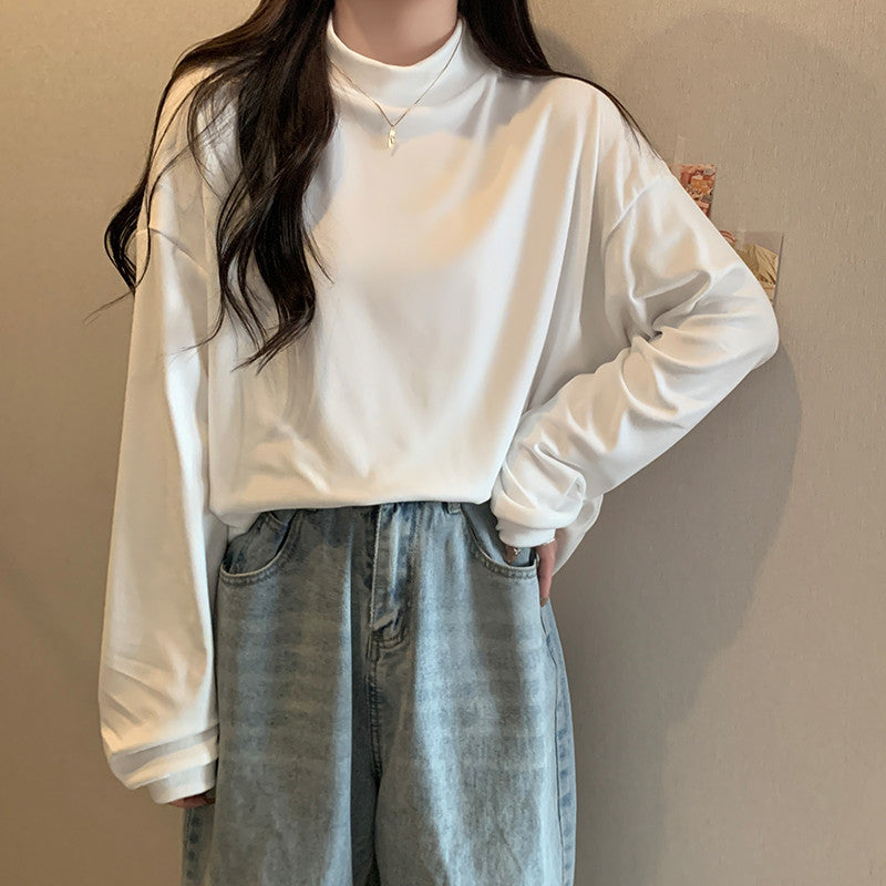 Femme Leichtgewicht Stehkragen Langarmtop Heidi-Mode