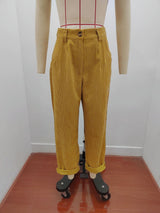 Damen nan weiche weite Cordhose mit hoher Taille, Bundfalten und umgeschlagenem Saum Drune in Originalfotos, große Stückzahl vorrätig