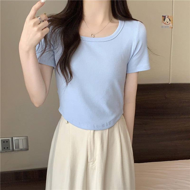 Femme Rippiertes Kurzes T-Shirt Heidi-Mode