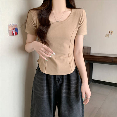 Damen Kurzarm-Fit Basic T-Shirt mit nahtlosem Design Heidi-Mode