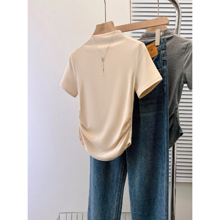 Damen Premium Enganliegendes Kurzarmshirt mit Eleganter Rückenverzierung Heidi-Mode