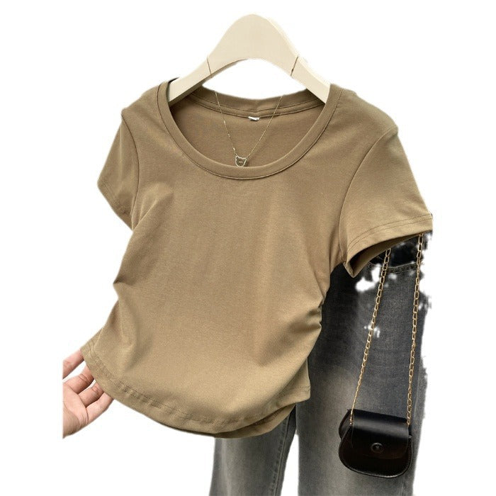 Femme Kurzarm Raffung Detail Oberteil Heidi-Mode