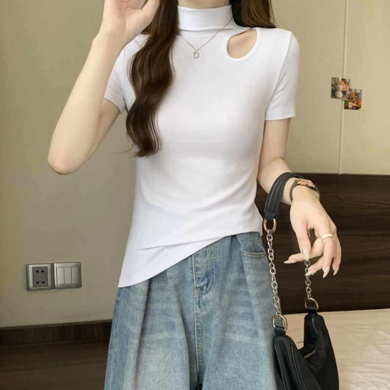 Femme Kurzarm Cut-Out Stehkragen Top Heidi-Mode