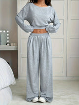 Damen Pullover Zweiteiliges Lounge Set – Bequem Lockeres Outfit in Grau