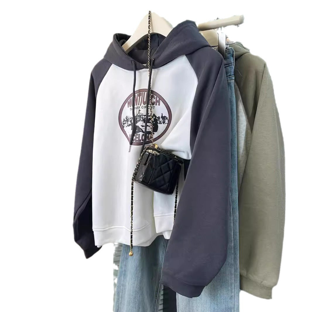 Femme Grafik Pullover Sweatshirt mit einzigartigem Druck und Kontrastärmeln Heidi-Mode