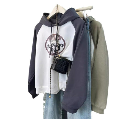 Femme Grafik Pullover Sweatshirt mit einzigartigem Druck und Kontrastärmeln Heidi-Mode