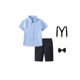 Damen festliches Hemd und Shorts Set mit Hosenträgern Drune in Blau