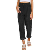 Damen nan weiche weite Cordhose mit hoher Taille, Bundfalten und umgeschlagenem Saum Drune in Schwarz