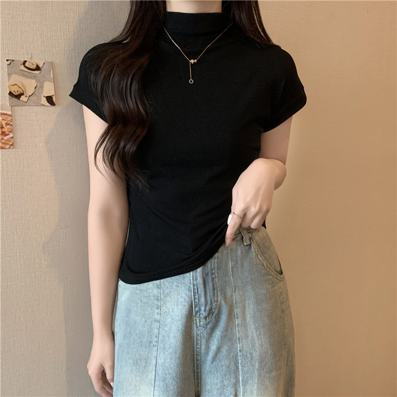 Femme Hochkragen Ripp T-Shirt Heidi-Mode