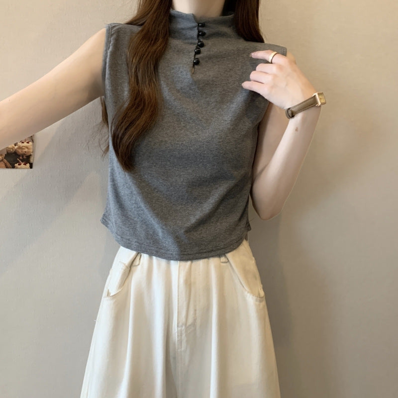 Femme Mock Neck Ärmelloses Oberteil mit Knopfdetail Heidi-Mode