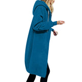 Damen nan langer Oversize Kapuzenmantel mit gerundetem Saum und Reißverschlusstaschen Drune in Pfauenblau