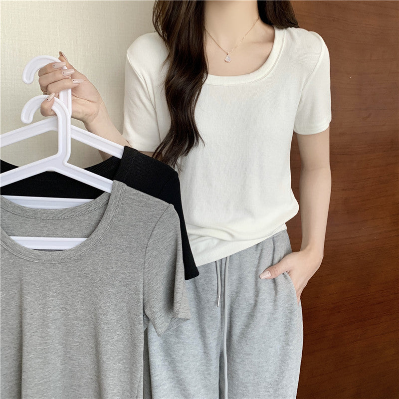 Femme Kurzarm-Ripp Top Casual Heidi-Mode