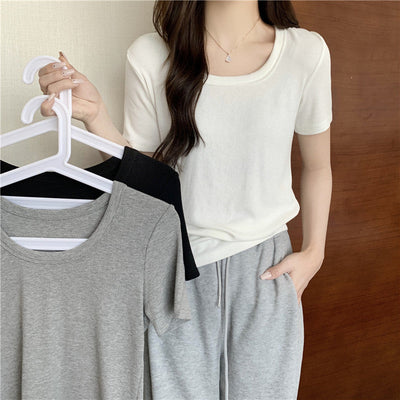 Femme Kurzarm-Ripp Top Casual Heidi-Mode