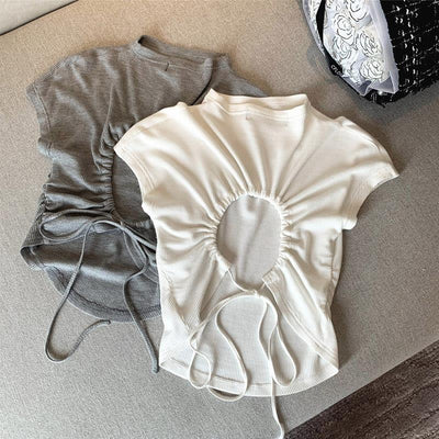 Femme Raffung Rücken Detail T-Shirt Heidi-Mode