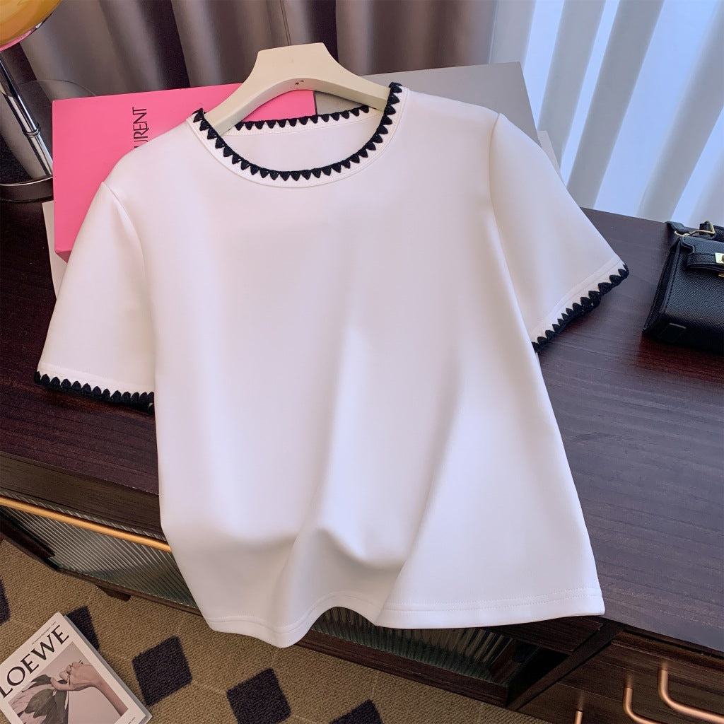 Femme Kurzarm-T-Shirt mit dekorativem Saum Heidi-Mode