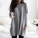 Damen nan oversized Longshirt mit Kontrastblock und aufgesetzten Taschen Drune in Grau