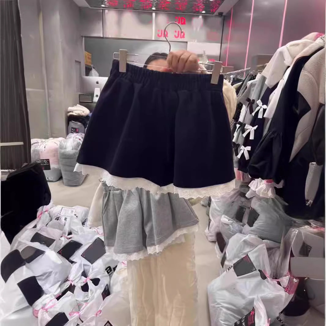 Femme Geschichtete Rüschenrock mit Spitzenbesatz Heidi-Mode