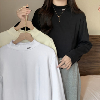 Damen Hoher Kragen Langarmtop aus weichem Stoff Heidi-Mode