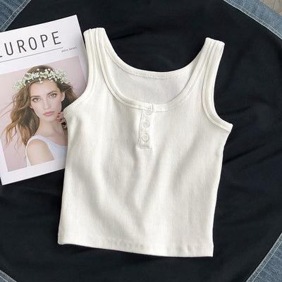 Femme Geripptes Button-Up Crop Tank Top Heidi-Mode