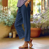 Damen nan lässige Cropped-Hose mit geradem Bein, dezenter Bügelfalte und seitlichen Eingrifftaschen Drune in Dunkelblau