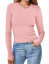Damen Figurbetontes Langarmshirt Mit Rippstruktur – Schmaler Stretch Fit in Helles Rosa