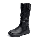 Damen nan komfortabler Slouch-Stiefel mit wadenhohem Schaft weichem Kunstleder und leichter Plateau-Laufsohle Drune in Schwarz