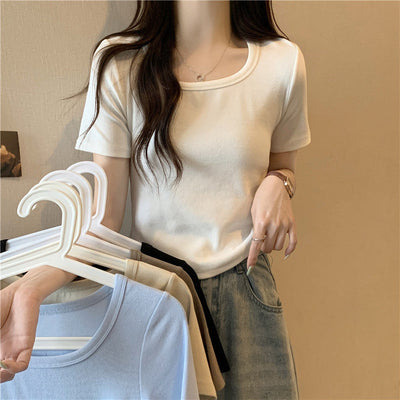 Damen Kurzarm Enges Rippoberteil Heidi-Mode