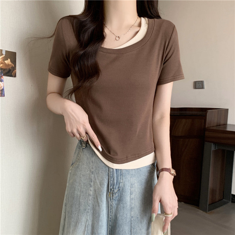 Femme Geschichtete Rundhals T-Shirt Heidi-Mode