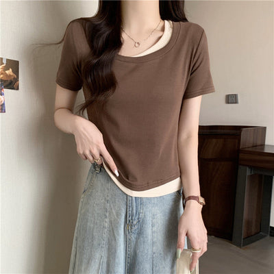 Femme Geschichtete Rundhals T-Shirt Heidi-Mode