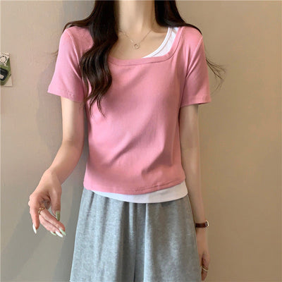 Femme Gestuftes Crop-Top mit Kontrast-Unterhemd Heidi-Mode