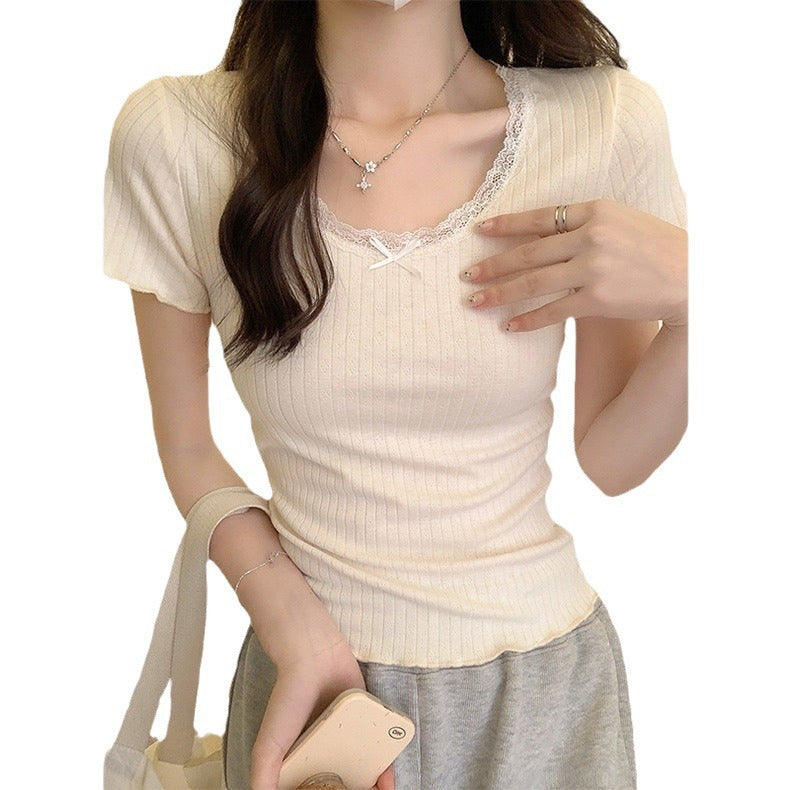 Femme Rippenspitze Kurzarmoberteil Heidi-Mode