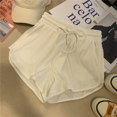 Damen Ripp- Hochsitze Lounge-Shorts mit Kordelzug Heidi-Mode