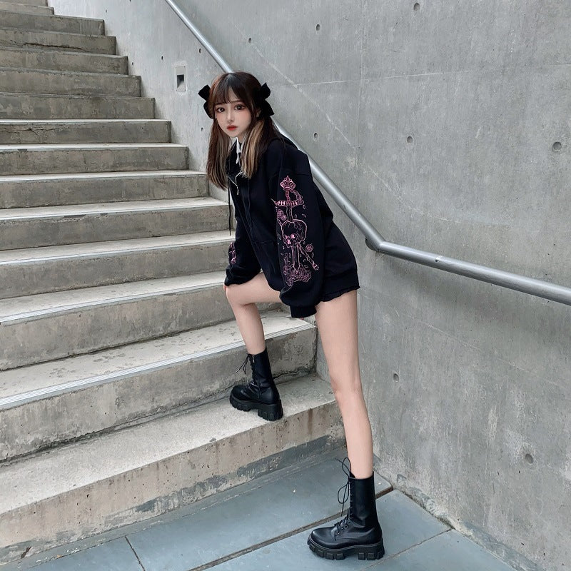 Femme Grafik Zip-Up Hoodie mit kräftigem künstlerischen Druck Heidi-Mode