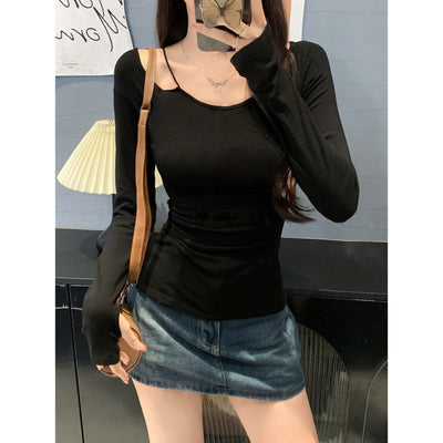 Damen Langarm-Fitted Top mit einzigartigem Cut-Out-Detail Heidi-Mode