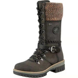 Damen nan hoher Schnürstiefel mit Strickbündchen, robuster Profilsohle und seitlichem Reißverschluss Drune in Tannengrün